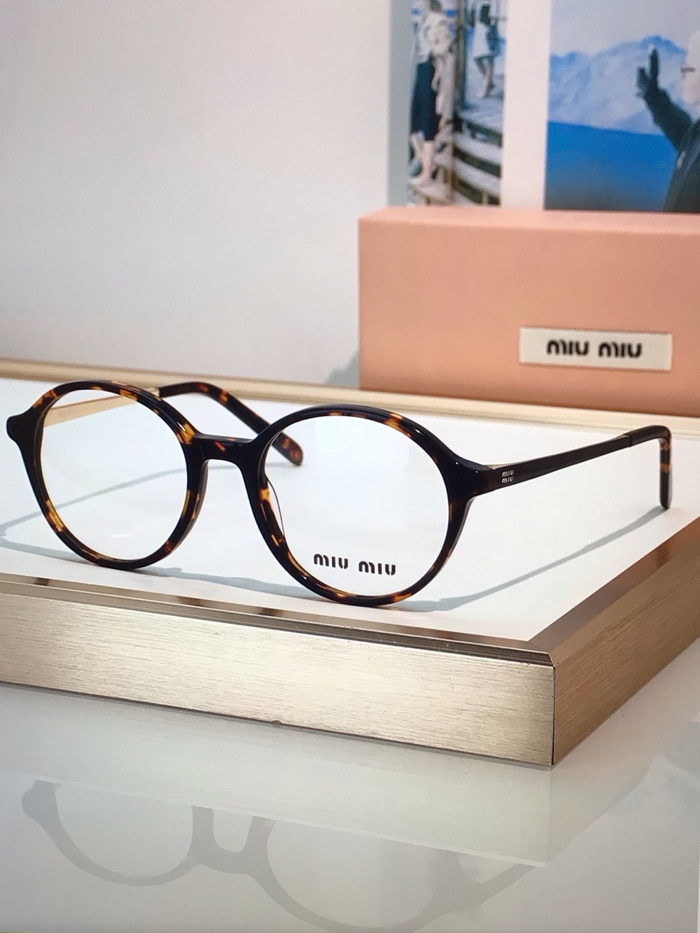 Auth Miu Miu Tortoiseshell Round Optical Glasses - Brown/Black Frame